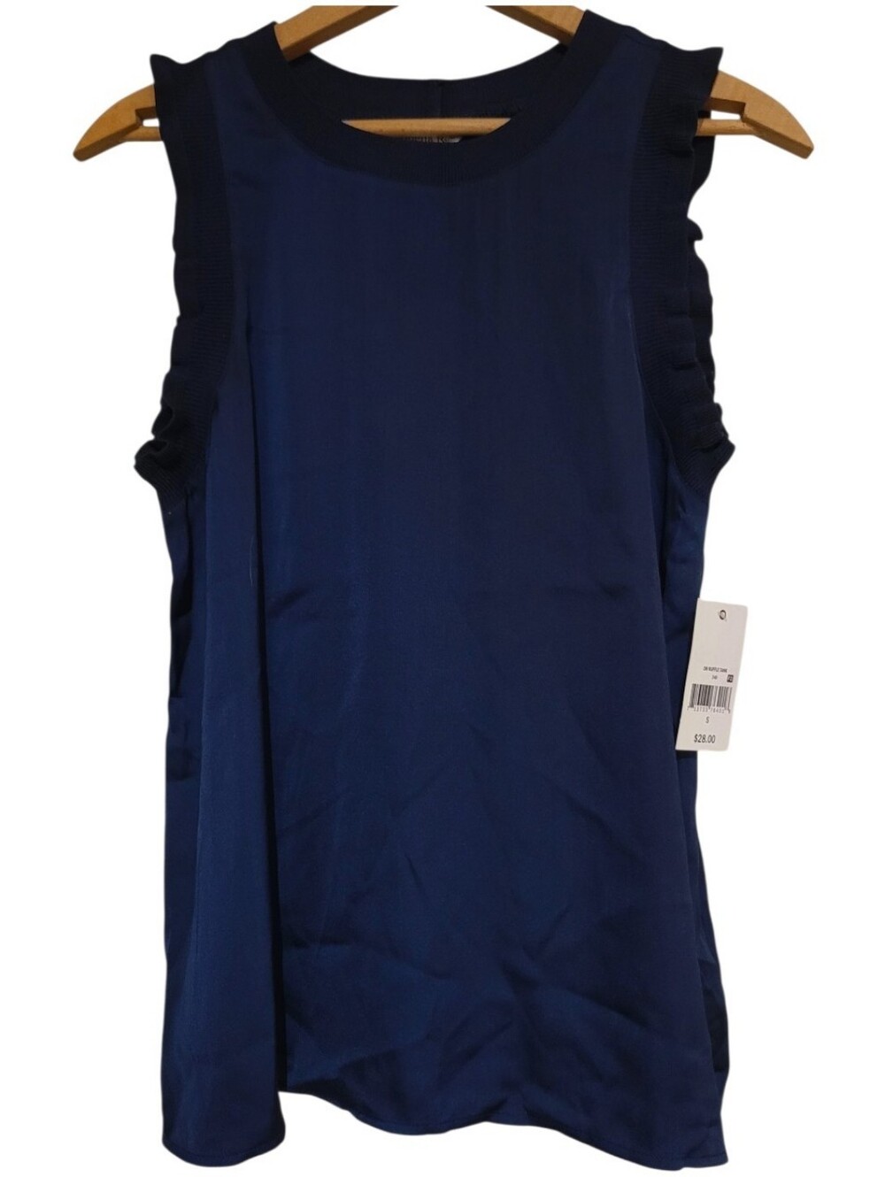NWT Ophelia Roe Small Lightweight Navy Blue Ruffle Tank Womens Small